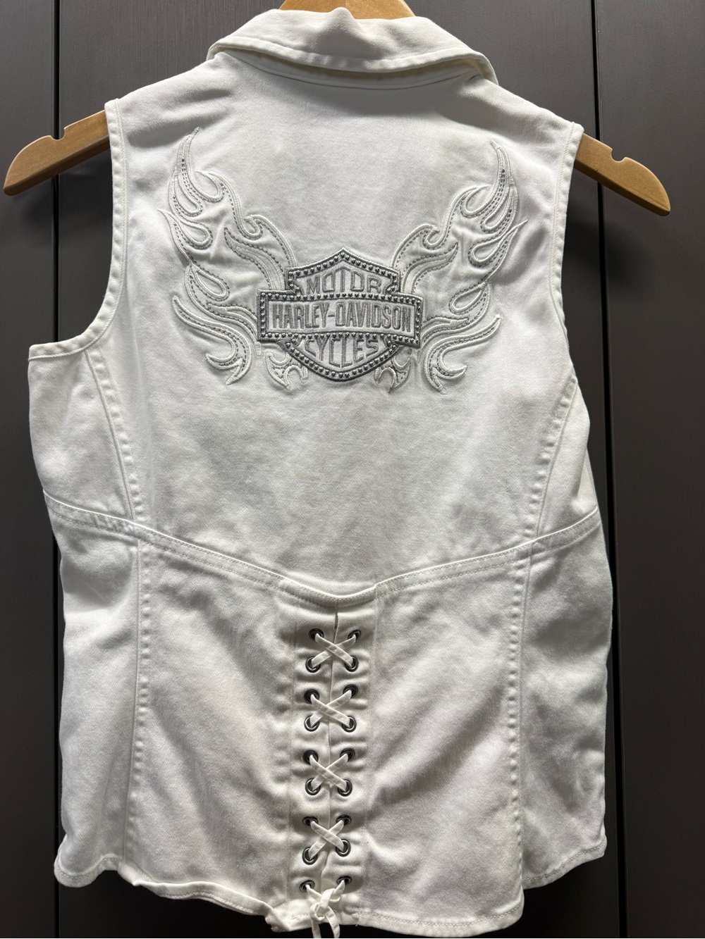 Harley-Davidson White Sleeveless Zip Front Tank Top